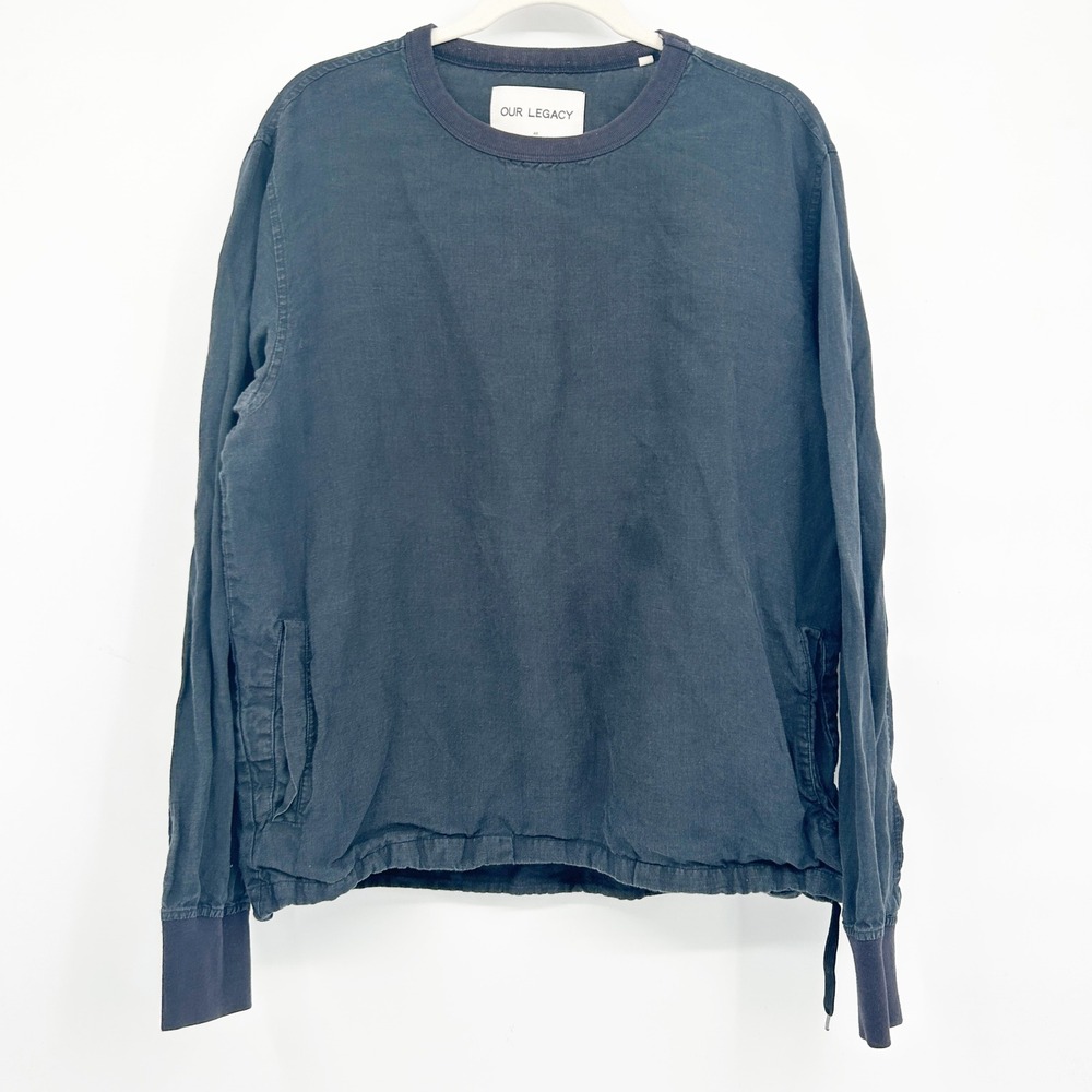 OUR LEGACY‎ Mens Luxury SS16 Anthracite Linen Crewneck Pullover Shirt Size IT 48